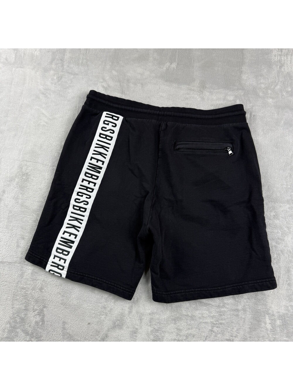 Bikkembergs Men L Black Logo Tape Sweat Shorts Drawstring Zip Pocket Designer